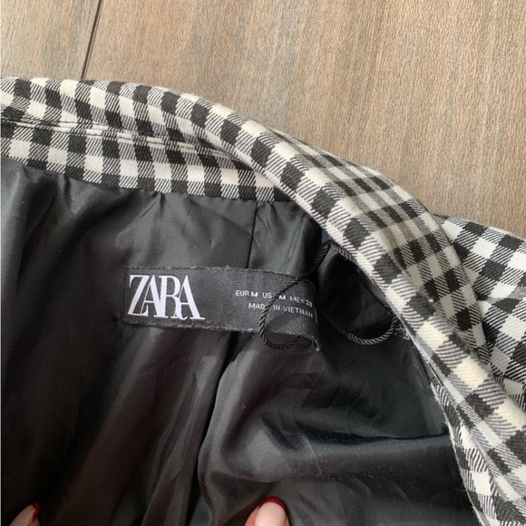 Zara oversized double breasted plaid blazer jacket white black size medium - Picture 7 of 7